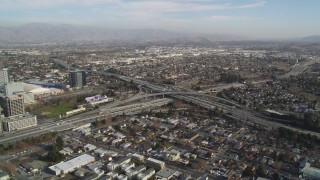 DCSF09_006 - Aerial stock footage of 5K Aerial Video of An orbit of a freeway interchange, San Jose, California