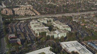 DCSF09_015 - Aerial stock footage of 5K Aerial Video Orbiting Apple Headquarters, Cupertino, California