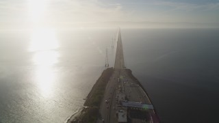 DCSF09_032 - Aerial stock footage of 5K Aerial Video Flyby San Mateo Bridge spanning San Francisco Bay, San Mateo Bridge, California