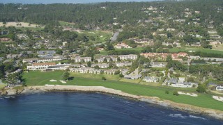 DCSF11_008 - Aerial stock footage of 5K Aerial Video Reverse view of Pebble Beach Golf Links and Pebble Beach Resorts, California