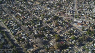 DCSF11_046 - Aerial stock footage of 5K Aerial Video Reverse view of suburban neighborhoods, reveal Meadow Park, San Luis Obispo, California
