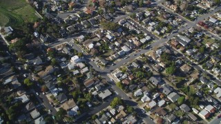 DCSF11_047 - Aerial stock footage of 5K Aerial Video Reverse view of residential neighborhoods, San Luis Obispo, California
