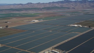DFKSF02_004 - 5K aerial stock footage of flying by farm fields with crops, wide view of the rural landscape, Santa Maria, California