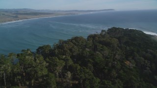 DFKSF03_054 - 5K aerial stock footage of a view of San Simeon Bay and coastline, San Simeon, California