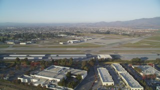 DFKSF03_139 - 5K aerial stock footage of approaching the Salinas Municipal Airport, Salinas, California