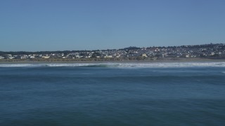 DFKSF05_059 - 5K aerial stock footage of the Outer Sunset District coastal neighborhood seen from the ocean, San Francisco, California