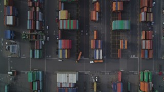 DFKSF06_015 - 5K aerial stock footage of bird's eye view of Port of Oakland shipping containers, California