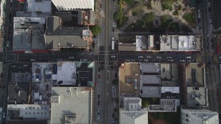DFKSF06_044 - 5K aerial stock footage of a bird's eye view of California Street in the city's Chinatown district, San Francisco, California