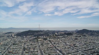 DFKSF06_067 - 5K aerial stock footage of approaching the Sutro Tower from the Inner Sunset District, San Francisco, California