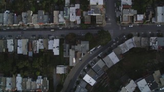 DFKSF06_071 - 5K aerial stock footage of a bird's eye view of row houses and city streets in the Inner Sunset District, San Francisco, California