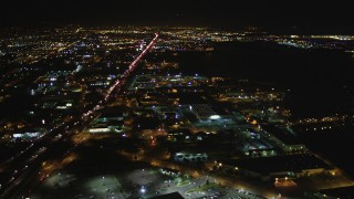 DFKSF07_089 - 5K stock footage aerial video of light traffic on the 880 freeway, Oakland, California, night