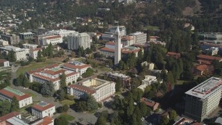 DFKSF08_010 - 5K aerial stock footage circle around Sather Tower, University of California Berkeley, Berkeley, California