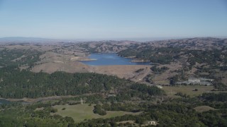 DFKSF08_020 - 5K aerial stock footage of approaching the Briones Reservoir, Orinda, California