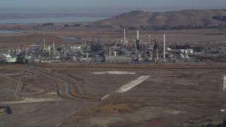 DFKSF08_063 - 5K stock footage aerial video of flying by the Tesoro Golden Eagle Refinery, Pacheco, California