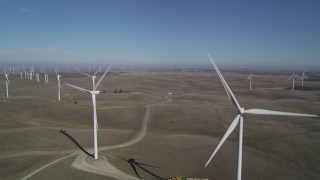 DFKSF08_095 - 5K aerial stock footage passing windmills at Shiloh Wind Power Plant, Montezuma Hills, California