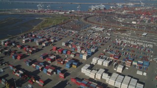 DFKSF09_021 - 5K aerial stock footage flyby shipping containers at the Port of Oakland, California