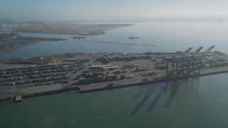 DFKSF09_055 - 5K aerial stock footage flyby the Port of Oakland, California