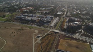 DFKSF11_015 - 5K stock footage aerial video of flying by Googleplex office complex, Mountain View, California