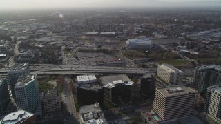 DFKSF12_005 - 5K aerial stock footage of flying over Highway 87 in Downtown San Jose, California