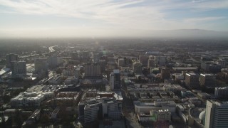 DFKSF12_008 - 5K aerial stock footage of flying by Downtown San Jose, California