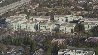DFKSF12_018 - 5K aerial stock footage of Valley Green Drive and Apple Headquarters office buildings, Cupertino, California