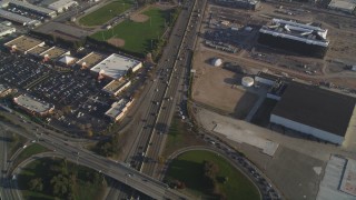 DFKSF12_041 - 5K stock footage aerial video of a reverse view of the I-880 freeway, San Leandro, California