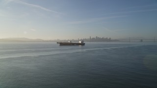 DFKSF13_002 - 5K aerial stock footage of two oil tankers on San Francisco Bay, San Francisco, California