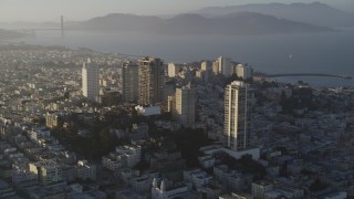 DFKSF13_029 - 5K aerial stock footage of Russian Hill apartment buildings, San Francisco, California