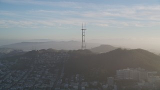 DFKSF13_042 - 5K aerial stock footage of a view of iconic Sutro Tower, San Francisco, California