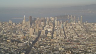 DFKSF13_048 - 5K aerial stock footage of skyscrapers and Market Street seen from Sutro Tower, Downtown San Francisco, California