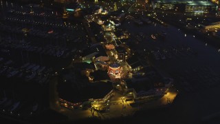 DFKSF14_062 - 5K aerial stock footage approach and fly over Pier 39 in San Francisco, California, night