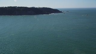 DFKSF15_037 - 5K aerial stock footage of tilting from San Francisco Bay to reveal coastal cliffs, San Francisco, California