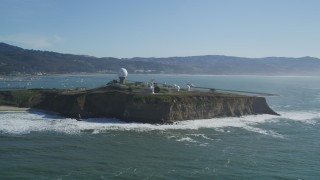 DFKSF15_068 - 5K aerial stock footage of flying by Pillar Point Air Force Station, Half Moon Bay, California