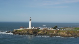 DFKSF15_098 - 5K aerial stock footage of flying away from Pigeon Point Light Station in Pescadero, California
