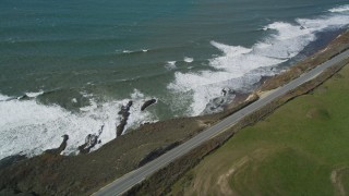 DFKSF15_109 - 5K aerial stock footage of a view of Highway 1 coastal road, Davenport, California