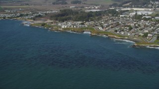 DFKSF15_120 - 5K aerial stock footage of passing by kelp forests and coastal neighborhoods, Santa Cruz, California