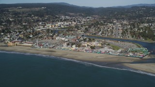 DFKSF15_130 - 5K aerial stock footage of the Santa Cruz Beach Boardwalk, Santa Cruz, California
