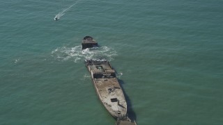 DFKSF15_143 - 5K aerial stock footage of SS Palo Alto shipwreck in Aptos, California