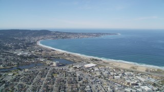 DFKSF15_153 - 5K aerial stock footage of the Monterey Peninsula and Monterey Bay seen from a residential area, Monterey, California