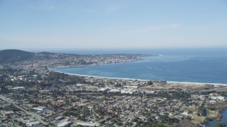DFKSF15_155 - 5K aerial stock footage of a wide view of the Monterey Peninsula and Monterey Bay, Monterey, California