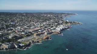 DFKSF16_006 - 5K aerial stock footage tilt to reveal coastal neighborhoods and Monterey Bay Aquarium, Monterey, California