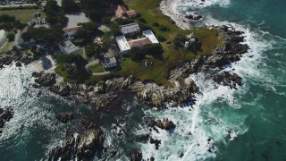 DFKSF16_008 - 5K aerial stock footage of the Hopkins Marine Station scientific facility, Monterey, California