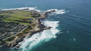 DFKSF16_011 - 5K aerial stock footage tilt from kelp forests to reveal Point Pinos Lighthouse Reservation, Monterey, California