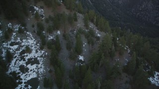 DFKSF17_049 - 5K aerial stock footage flyby patches of snow in the mountains, Los Padres National Forest, California, twilight