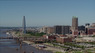 DX0001_000593 - 5.7K aerial stock footage of the Gateway Arch and skyscrapers in Downtown St. Louis, Missouri