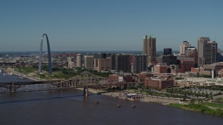 DX0001_000606 - 5.7K aerial stock footage approach the Gateway Arch and bridge in Downtown St. Louis, Missouri