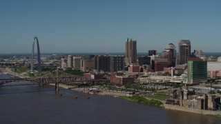 DX0001_000611 - 5.7K aerial stock footage of the Gateway Arch and buildings in Downtown St. Louis, Missouri