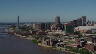 DX0001_000612 - 5.7K aerial stock footage of the Gateway Arch and Downtown St. Louis, Missouri buildings