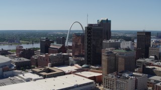 DX0001_000633 - 5.7K aerial stock footage Gateway Arch and office buildings seen from convention center, Downtown St. Louis, Missouri