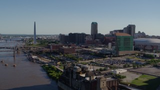 DX0001_000652 - 5.7K aerial stock footage approach Four Seasons Hotel and the Downtown St. Louis, Missouri skyline